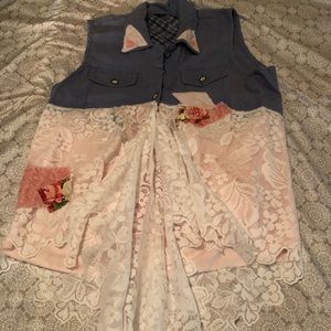 Sleeveless Shabby Chic Upcycled denim and lace